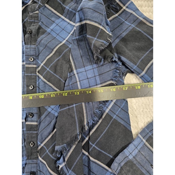 Maison Cinqeent Shirt Womens Small Plaid Button Down Raw Hem Ruffled Front - Picture 3 of 6